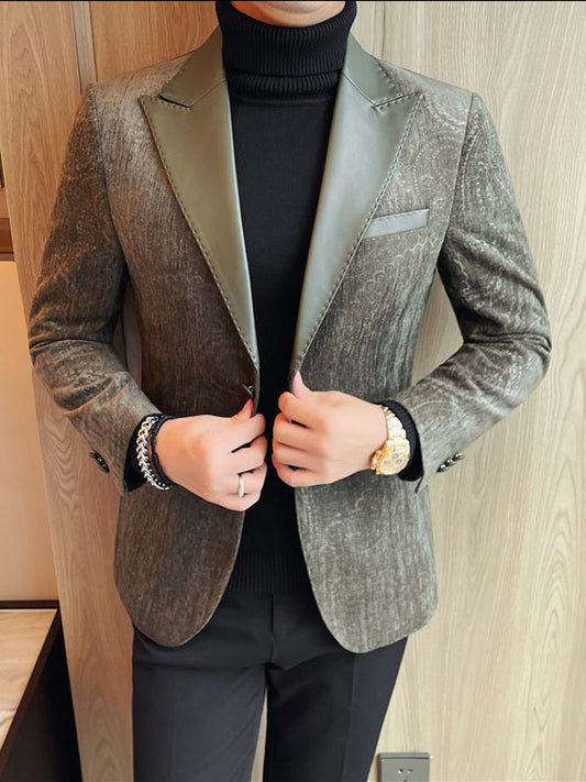 Jacquard Velvet Leather Blazer