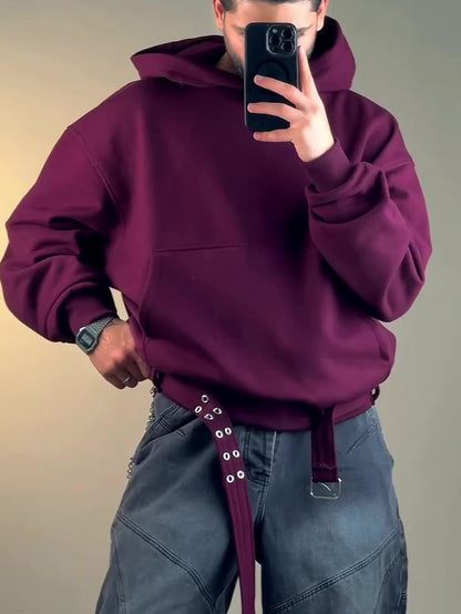 Burgundy Oversize Hoodie Side Belt