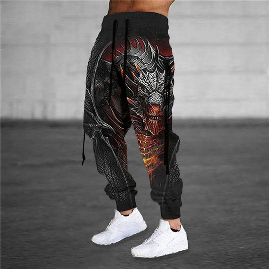 Drawstring Elastic Waist Retro Harem Pants With 3D Animal Print Mens Athletic Trousers
