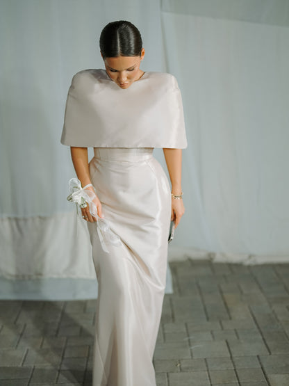 Satin Cape-style Fitted Maxi Set