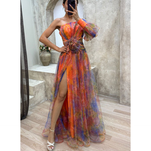 Mesh Tie-dye Off-shoulder