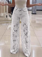 Jean Taille Haute en Dentelle Fleurie