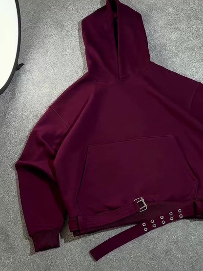 Burgundy Oversize Hoodie Side Belt