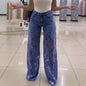Jean Taille Haute en Dentelle Fleurie
