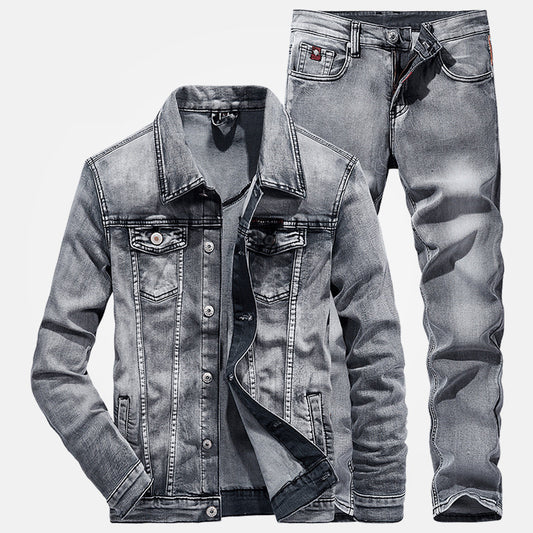 Denim Suit Men's Two-piece Korean Style Trendy Handsome Jacket Slim Fit