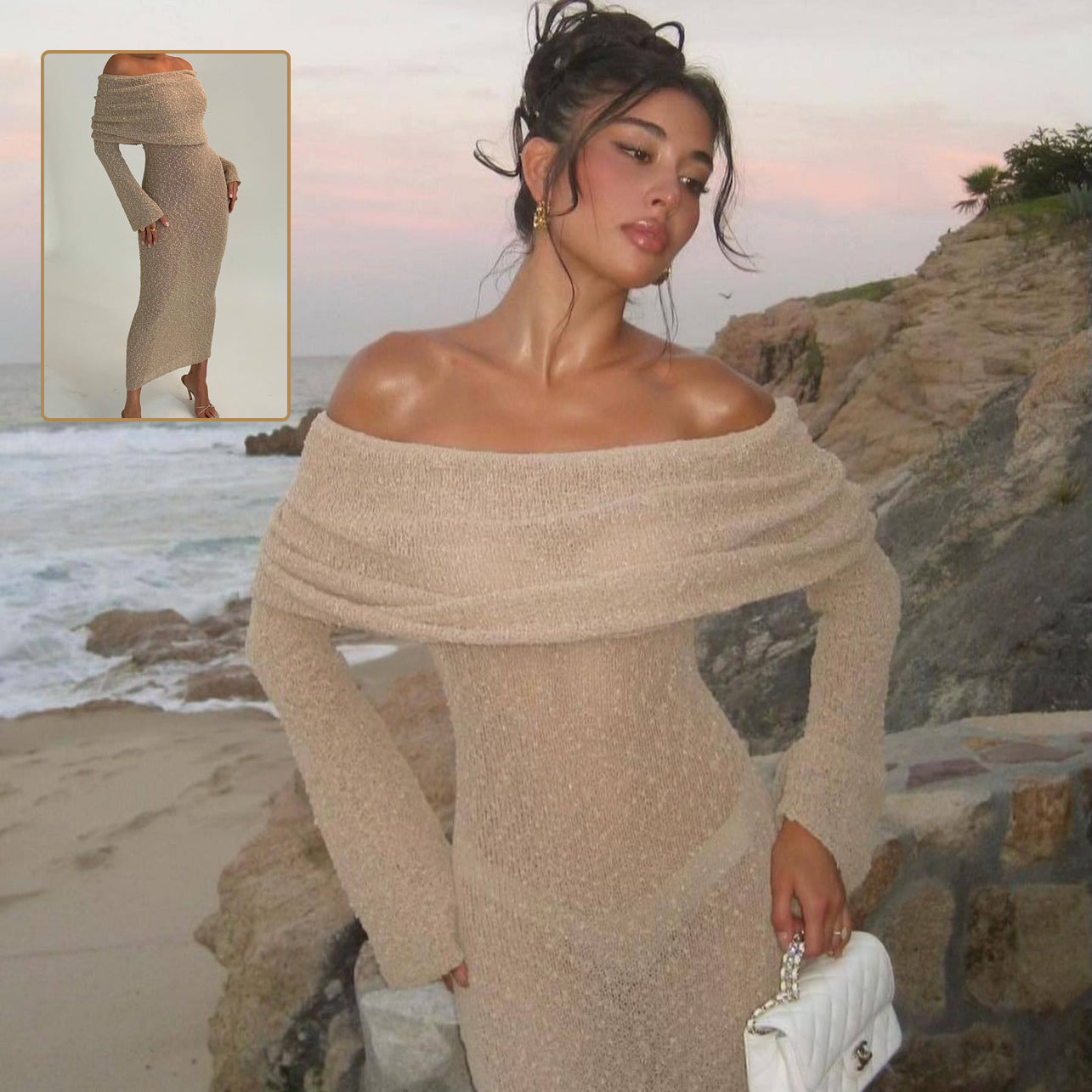 One-shoulder Knitted Dress