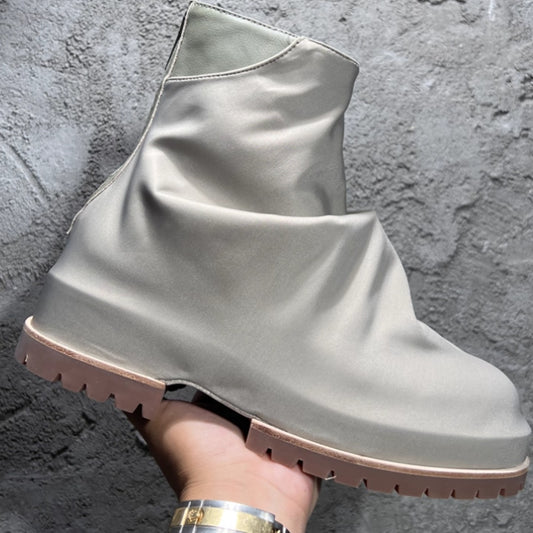 High-top Pleated Leather Boots