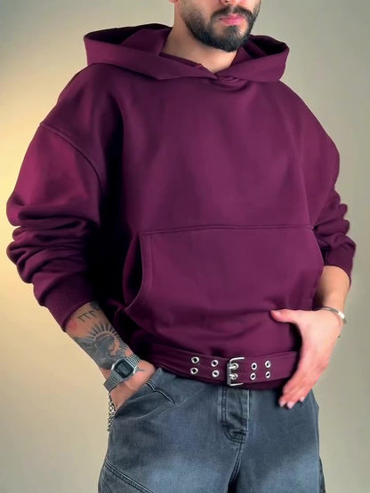 Burgundy Oversize Hoodie Side Belt