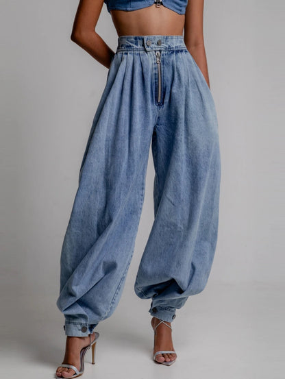 High Waist Zipper Denim Pants