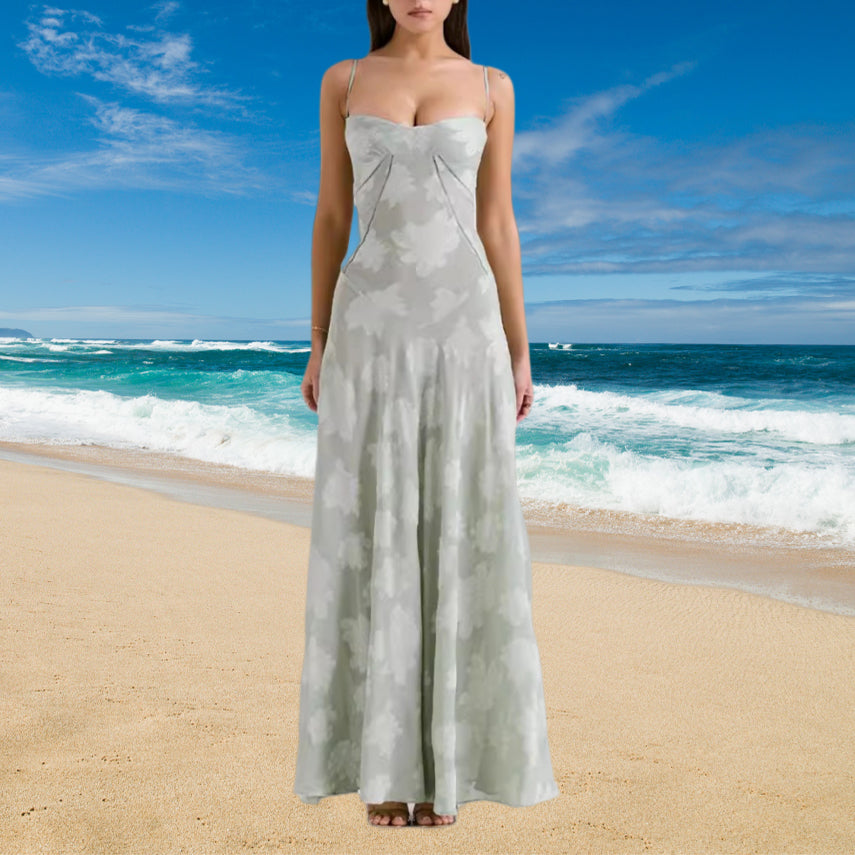Robe à bretelles en dentelle et fleurs