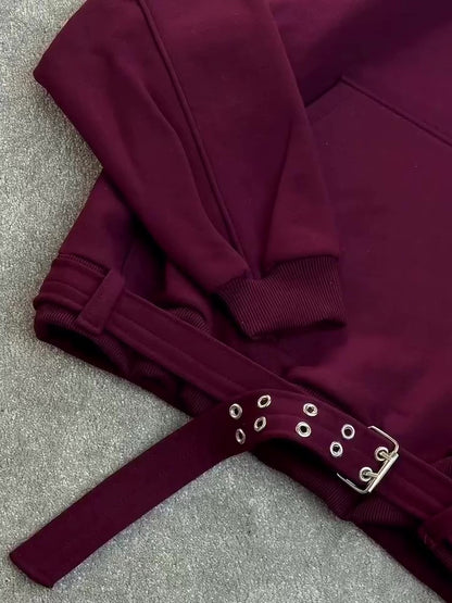 Burgundy Oversize Hoodie Side Belt