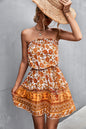 Bohemian Floral Print Strapless Dress