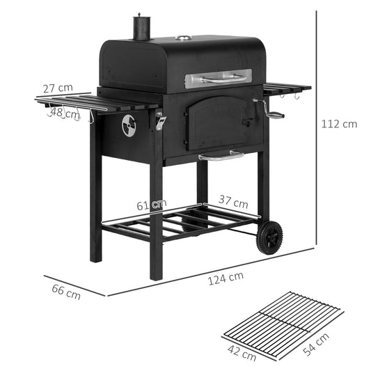 Charcoal BBQ, With Shelves - Black 3-in-1