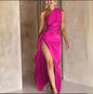 One-shoulder Backless Slit Dress