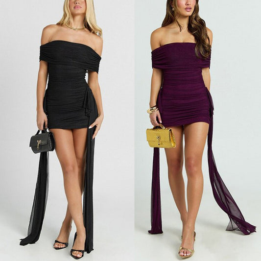 Off-the-shoulder Pleated