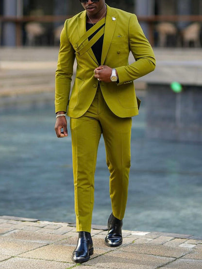 Olive Green Suit Asymmetric Strap Tailored Fit